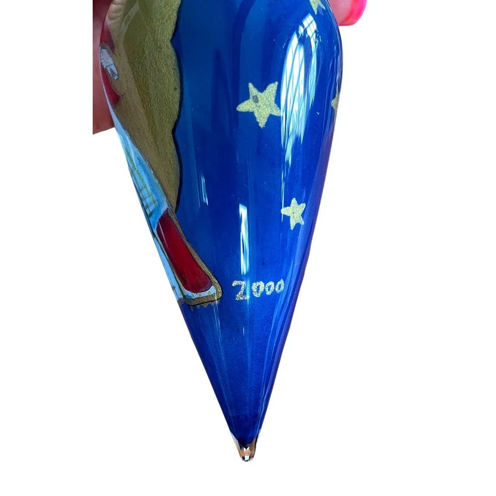 Li Bien 2000 Angel Glass Christmas Ornament Hand Painted Inside Blue Velvet Box